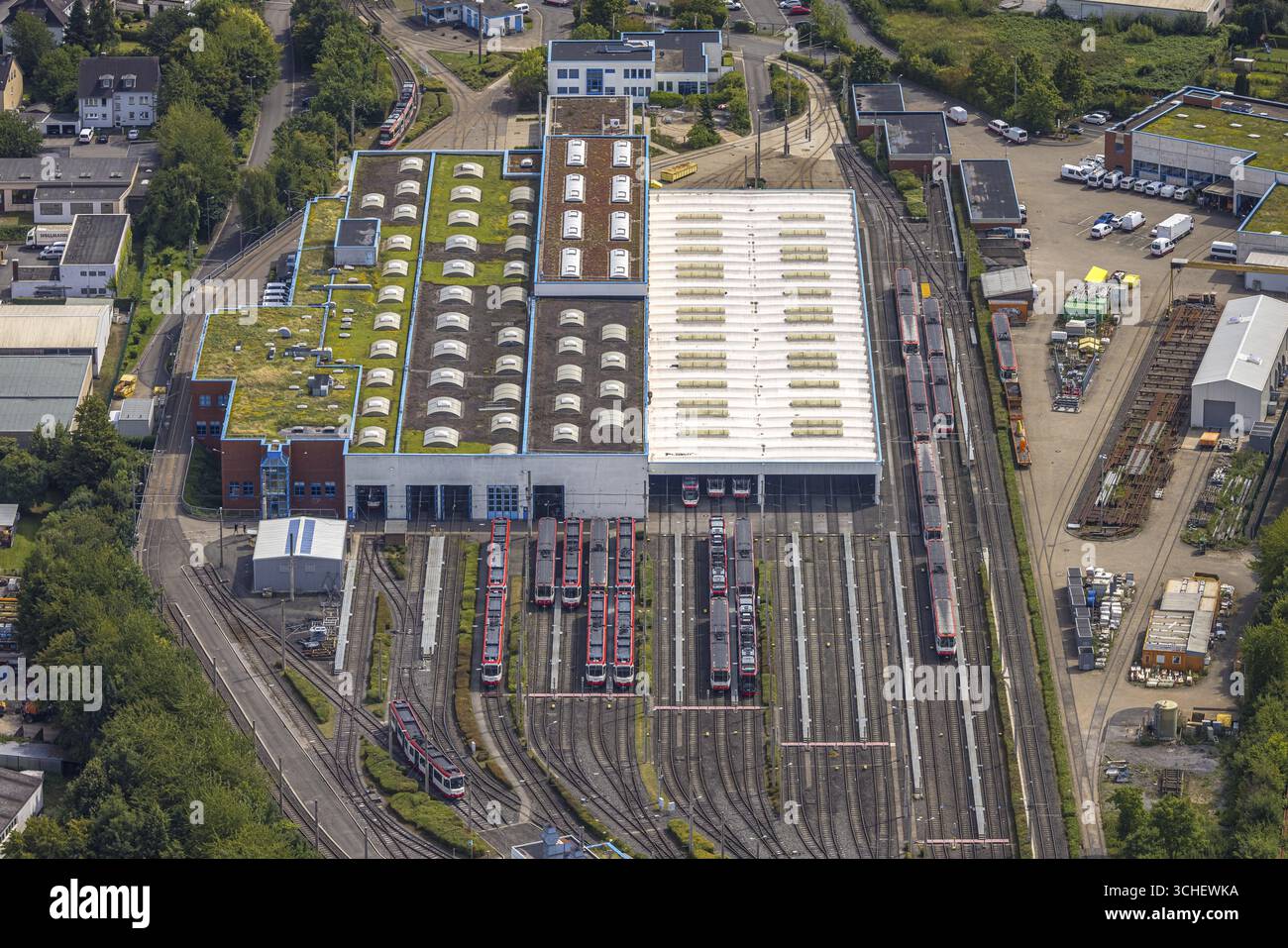 Luftaufnahme, DSW21 Depot Dorstfeld, Straßenbahndepot Dorstfeld, Dortmund, Ruhrgebiet, Nordrhein-Westfalen, Deutschland Stockfoto