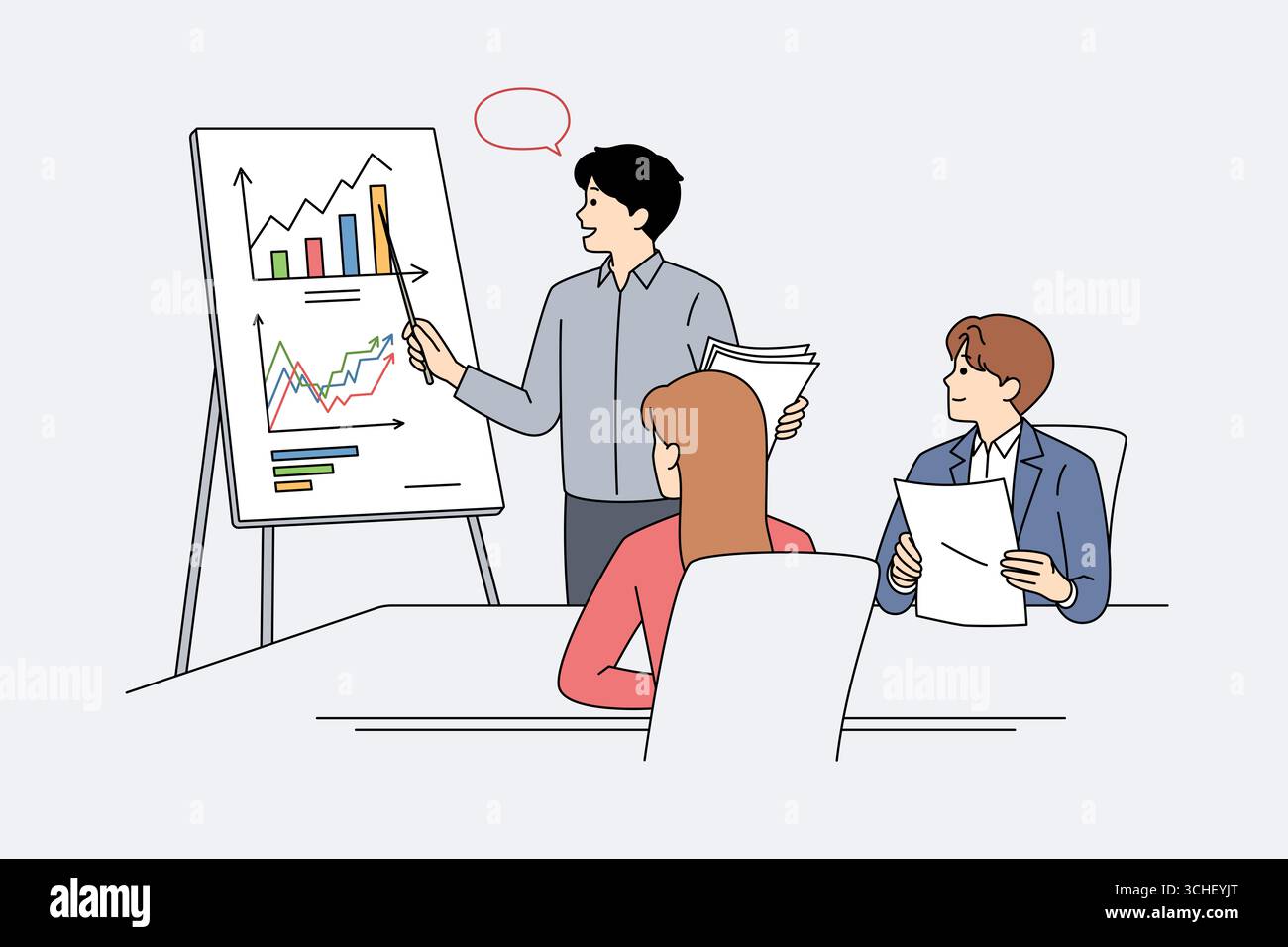 Ansprechende Unternehmenspräsentation mit informativen Diagrammen und visuellen Diagrammen für Analysen Stockfoto