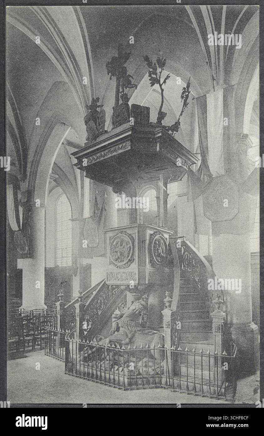 Opwijk. Predikstoel van St. Pauluskerk, verbeeldende de wonderful Bekeering van Saulus op weg naar Damaskus, Stockfoto