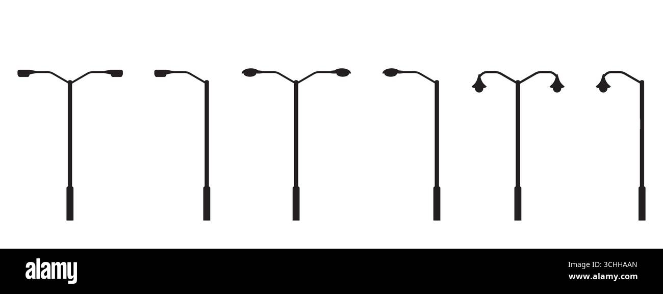 Öffentliche Straßenlaterne Pole Silhouette. Vektorillustration isoliert auf weißem Hintergrund. Stock Vektor
