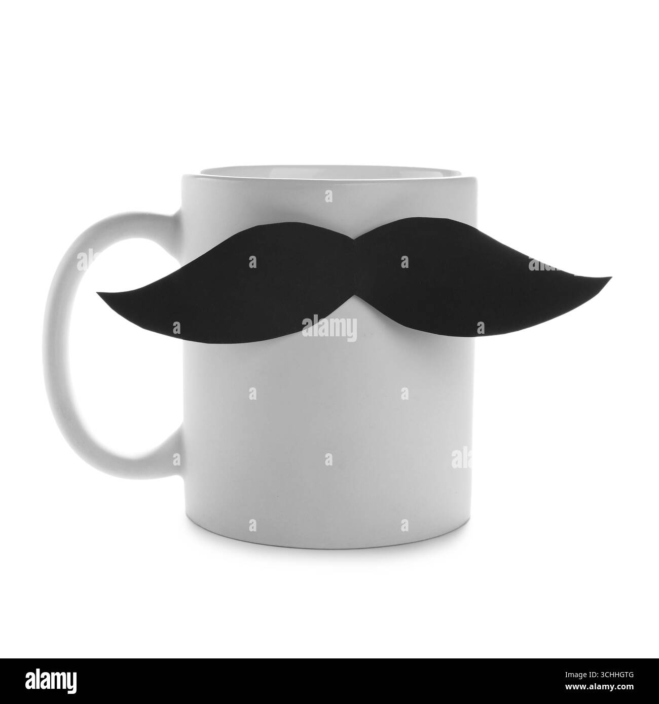 Alles Gute zum Vatertag. Tasse mit Schnurrbart isoliert auf weiß Stockfoto