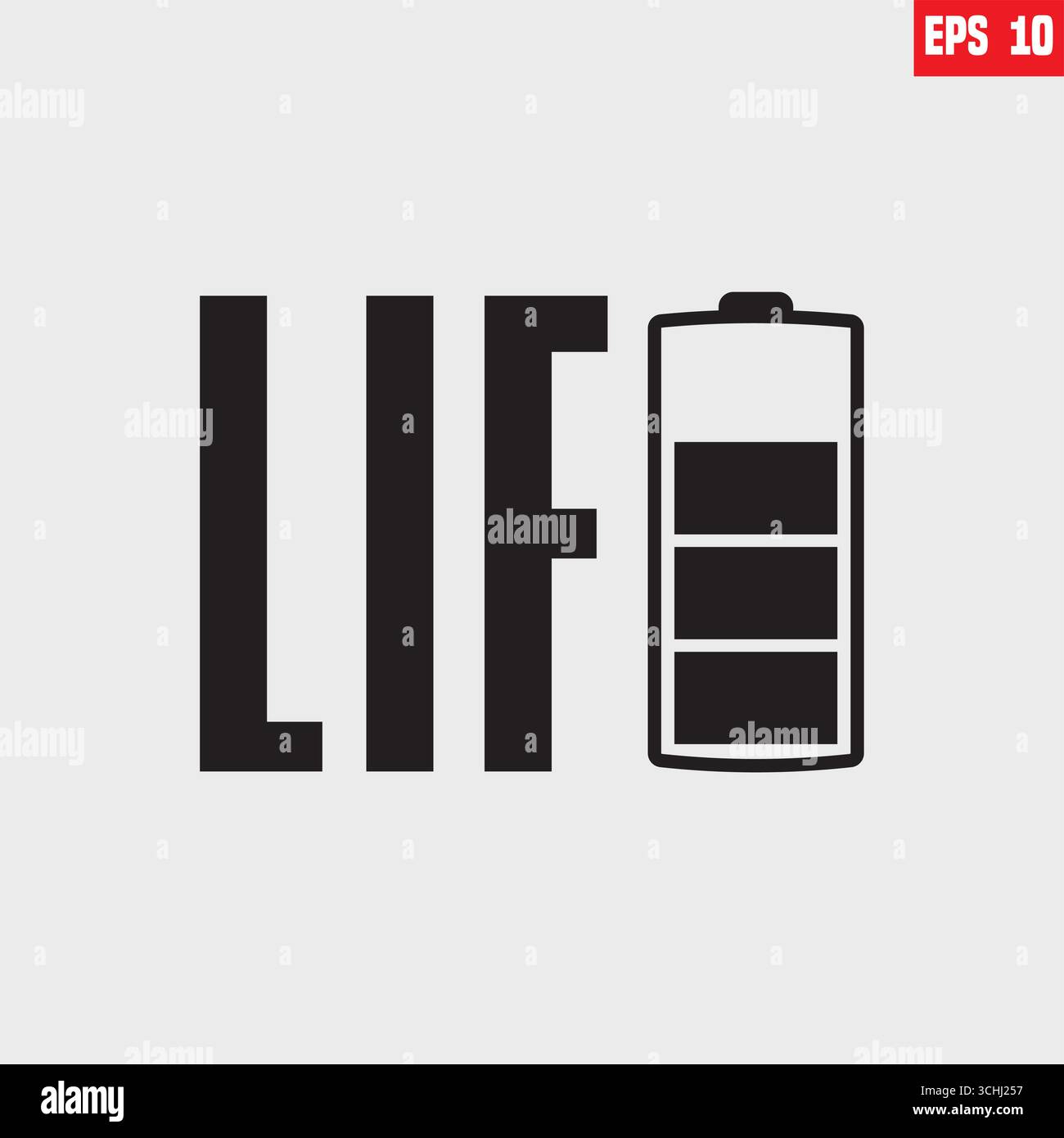Die Batterielebensdauer im Vektordesign bedeutet Energie, Lebensbelastung, Kurzgeschichte des Menschen in einem anderen Leben, Erfolg ist besser als Ausfall Stock Vektor