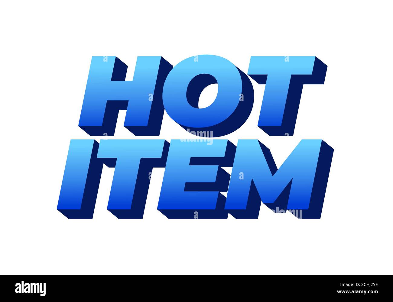 Fettgedruckter, dreidimensionaler Text, der HEISSE ARTIKEL in einem Farbverlauf von Blautönen liest, geeignet für Werbematerialien oder Werbung. Stock Vektor