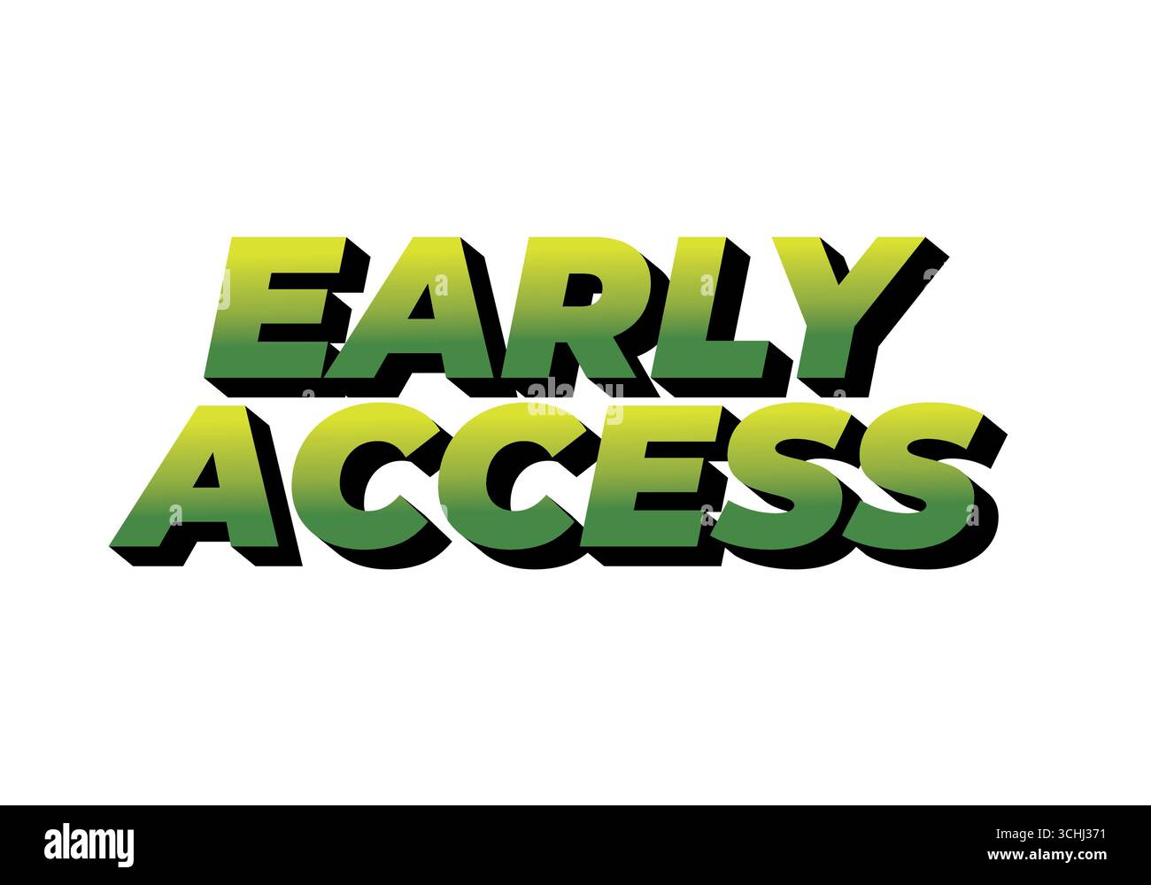 Textgrafik mit den Wörtern Early Access in Fettdruck, Farbverlauf Grün und Gelb mit Schatteneffekt. Stock Vektor