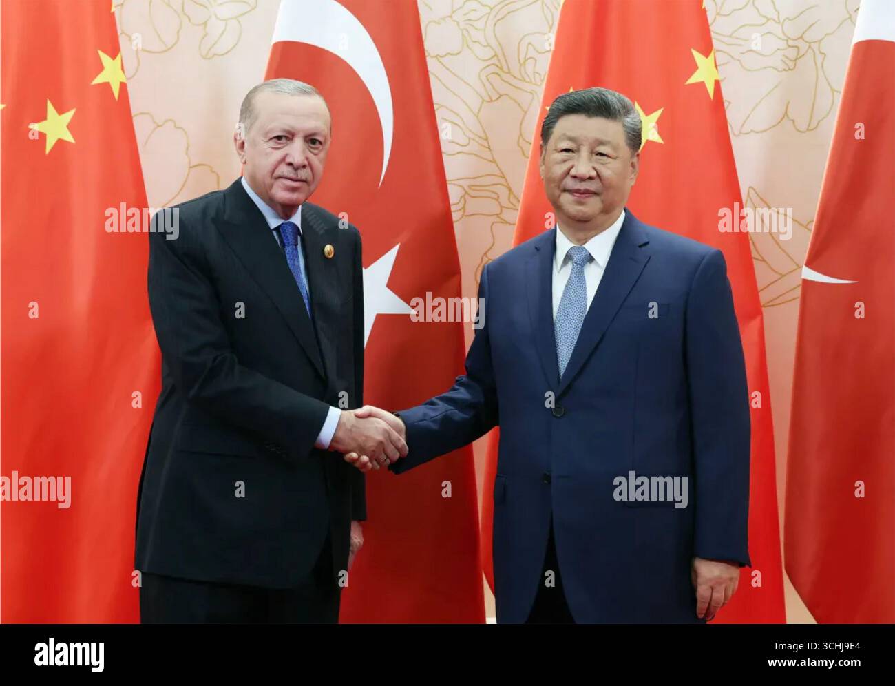 RECEP TAYYIP ERDOGAN, türkischer Präsident und chinesischer Präsident Xi Jinping im September 2025 Stockfoto