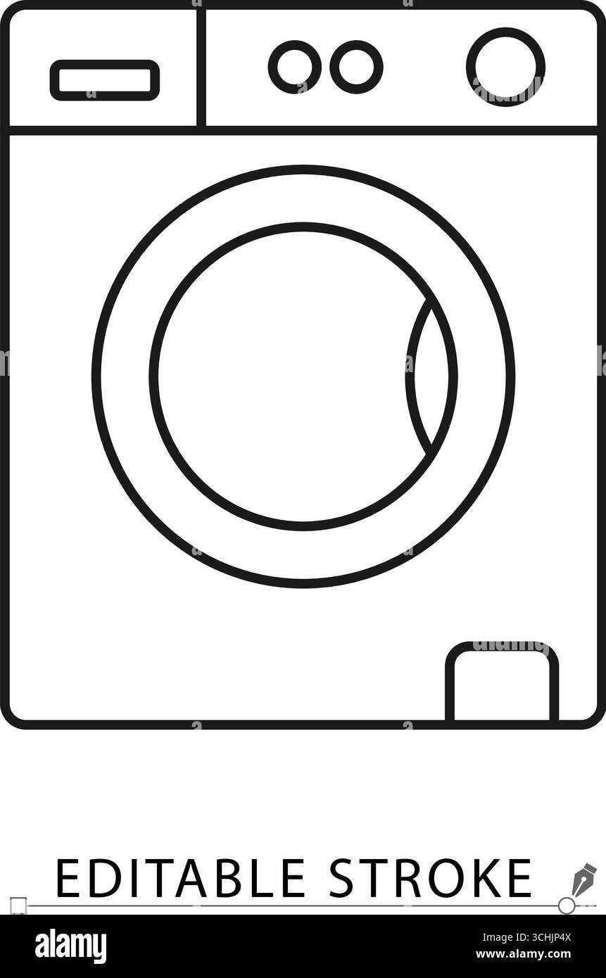 Ein Symbol für die Waschmaschine im minimalistischen Stil mit bearbeitbarem Strich. Waschgerät, Reinigungsgeräte, Haushaltsgerät, Haushaltsgeräte, Haushaltsgeräte, modern Stock Vektor Ein Symbol für die Waschmaschine im minimalistischen Stil mit bearbeitbarem Strich. Waschgerät, Reinigungsgeräte, Haushaltsgerät, Haushaltsgeräte, Haushaltsgeräte, modern Stock Vektor