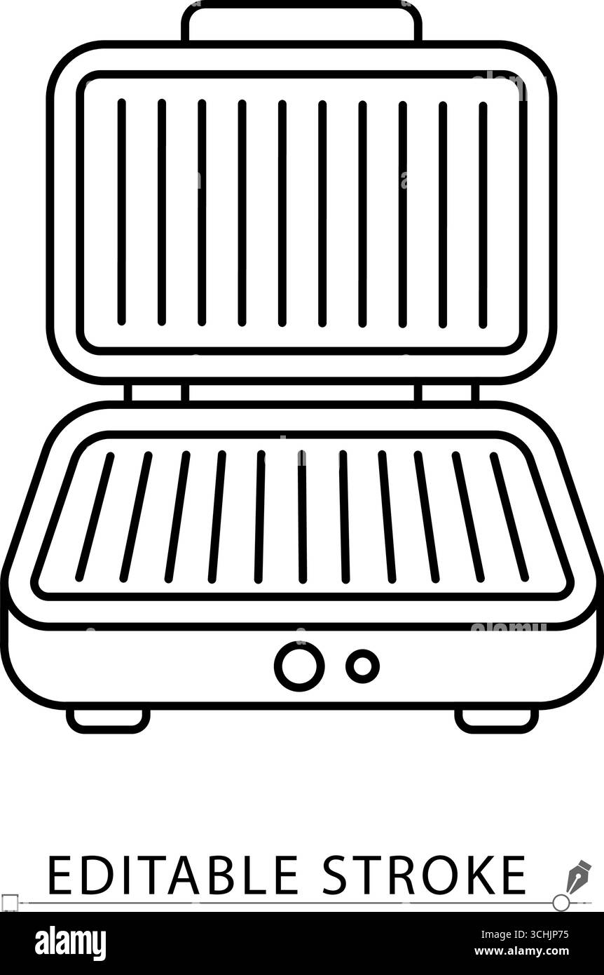 Ein elektrisches Grillsymbol im minimalistischen Stil mit bearbeitbarem Hub. Küchengerät, Kochgeräte, Haushaltsgeräte, moderne Technologie, Haushalt Stock Vektor Ein elektrisches Grillsymbol im minimalistischen Stil mit bearbeitbarem Hub. Küchengerät, Kochgeräte, Haushaltsgeräte, moderne Technologie, Haushalt Stock Vektor