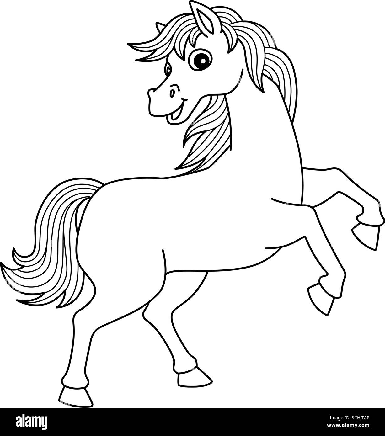 Pferdespringen, isolierte Malseite für Kinder Stock Vektor