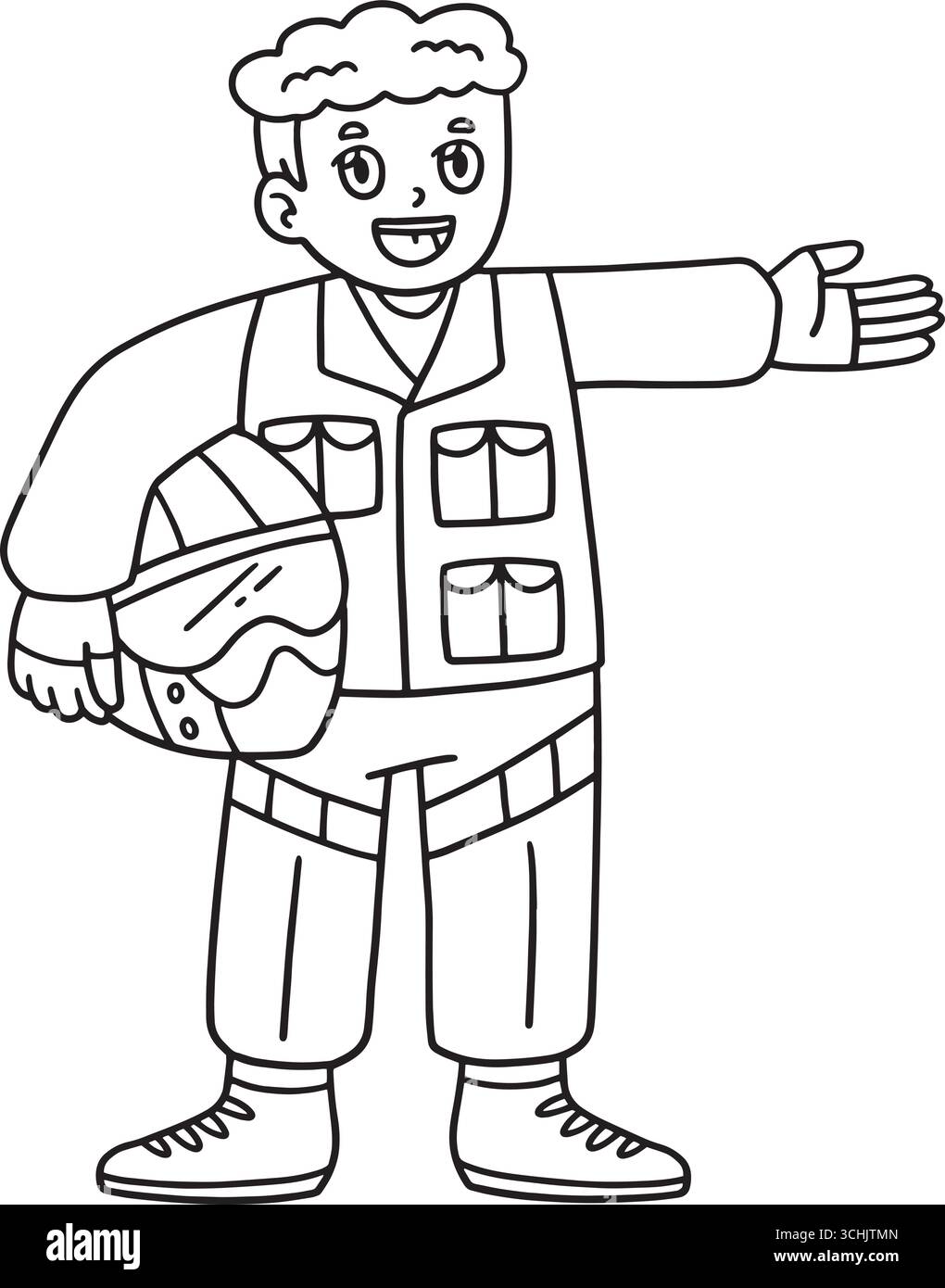 Männlicher Pilot, gekleidet für Jet Plane Isolated Coloring Stock Vektor