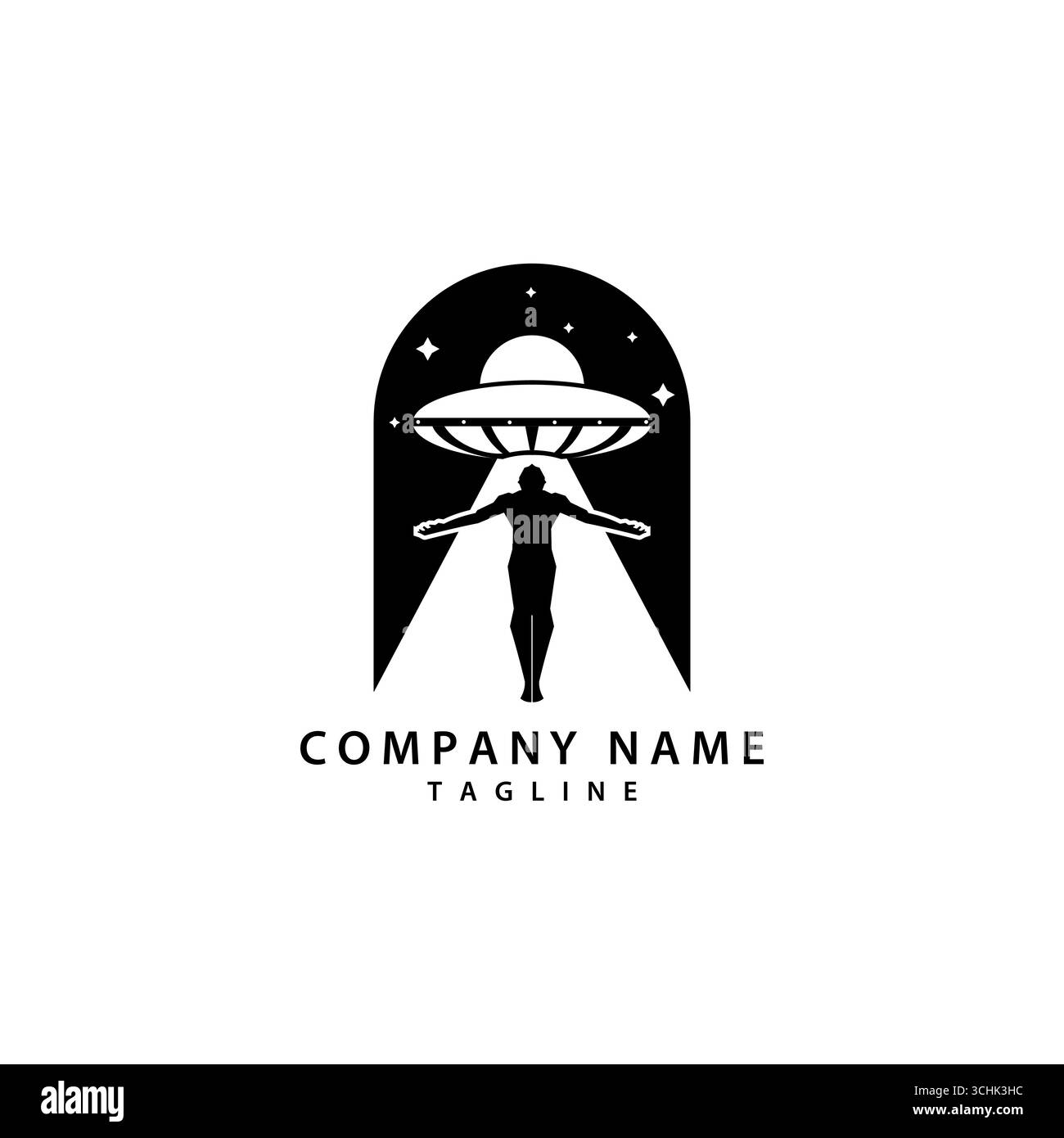 Das Logo des Alien des UFO-Raumschiffs entführt jemanden Stock Vektor