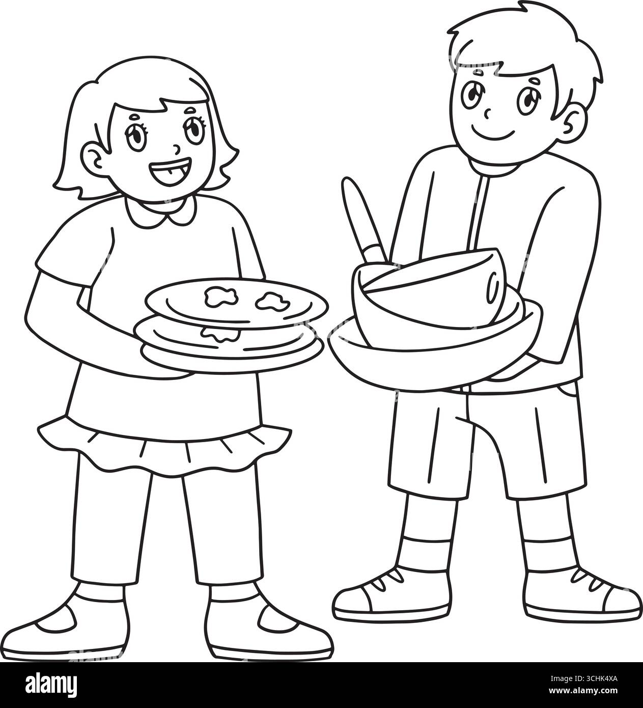Küchenkinder Sammeln Gebrauchte Gerichte Isoliert Stock Vektor