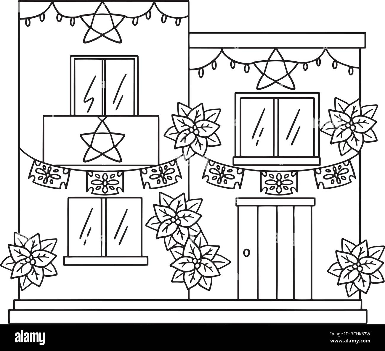 Las Posadas Dekorierte Haus Isoliert Malseite Stock Vektor