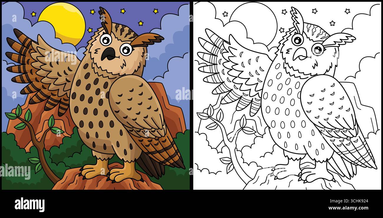 Illustration Zur Färbung Der Eurasischen Uhu Stock Vektor