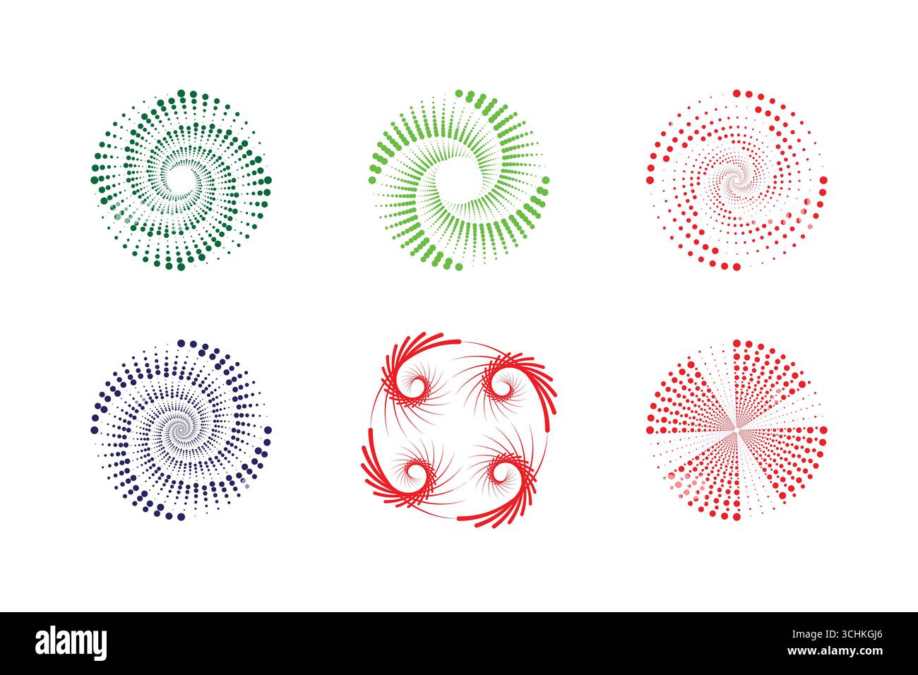 Spiralförmige gepunktete geometrische Form.geometrische radiale Formen für Hintergrund. Stock Vektor