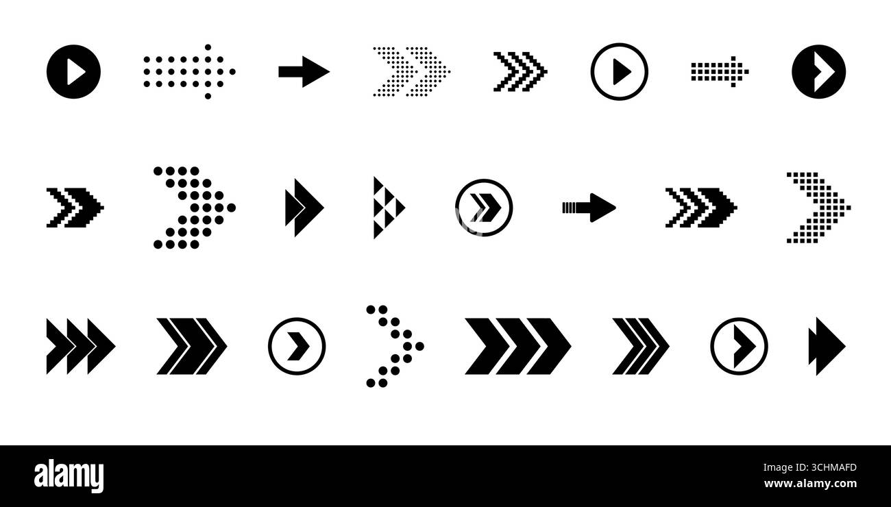Wische mit Bildlauf- und Schieberegler-Symbolen Vektorsammlung für die Tastennavigation mit rechts links nach unten bewegtem Pixel und Zeilenrichtungssymbolen für die Hand Stock Vektor