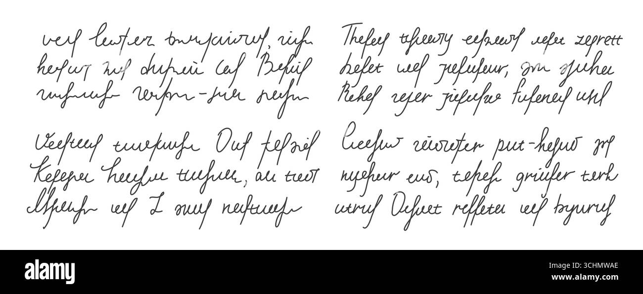 Handgeschriebener Text mit kursivem Stil für Tagebucheinträge und persönliche Korrespondenz. Fließende Schrift authentischer handschriftlicher Kommunikation mit organischen Tintenstrichen und Letterformen. Stock Vektor