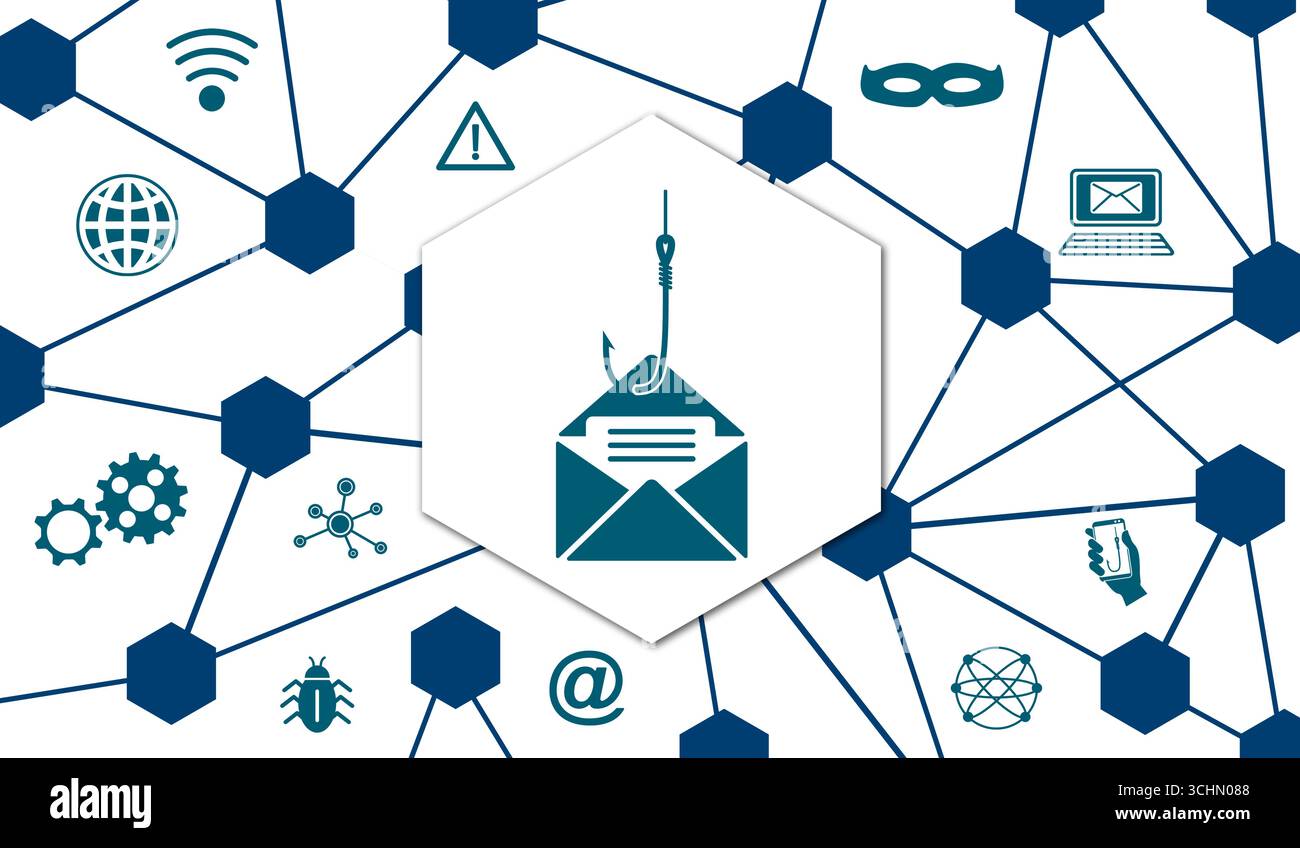 Konzept von Phishing mit verbundenen Symbolen Stockfoto