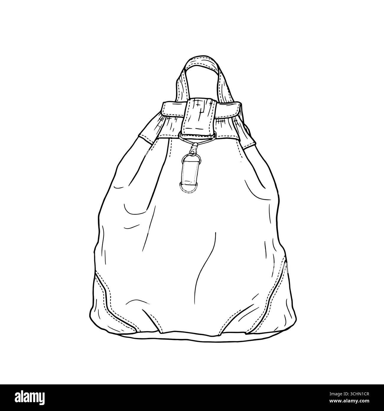 Schul- und Wandertasche, schwarz-weiß-Skizze. Vektorabbildung. Eleganter urbaner Rucksack, Tasche, isoliert auf weißem Hintergrund. Für Schüler, Schüler Stock Vektor