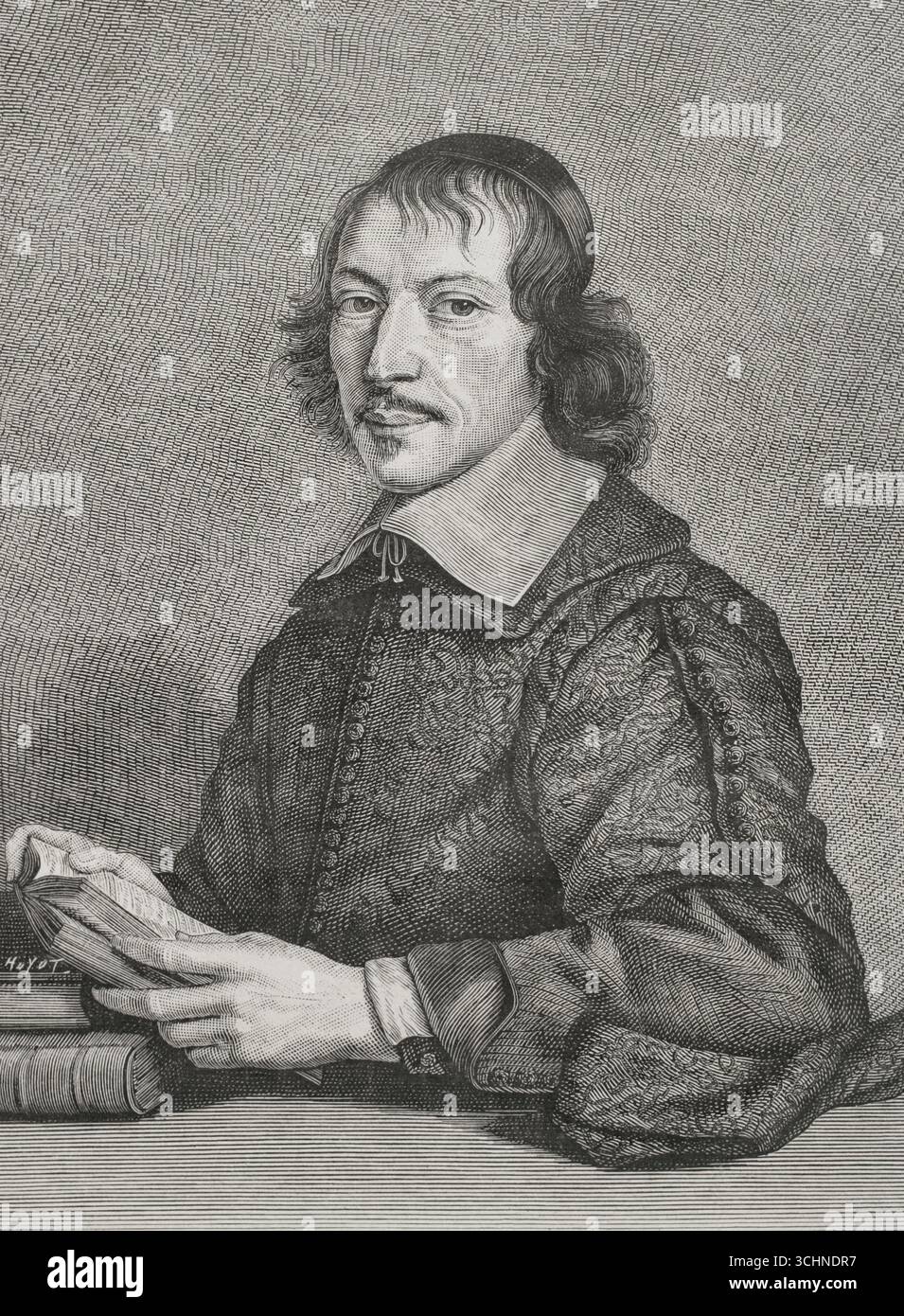 Gilles Ménage (1613-1692). Französischer Grammatiker und Schriftsteller. Hochformat. Stich von Huyot nach Robert Nanteuil (1623-1678), um 1652. XVIIme siècle: lettres, Sciences et Arts, Frankreich 1590-1700 (17. Jahrhundert: Briefe, Wissenschaften und Künste), von Paul Lacroix. Veröffentlicht in Paris von Librairie de Firmin-Didot et Cie, 1882. Stockfoto