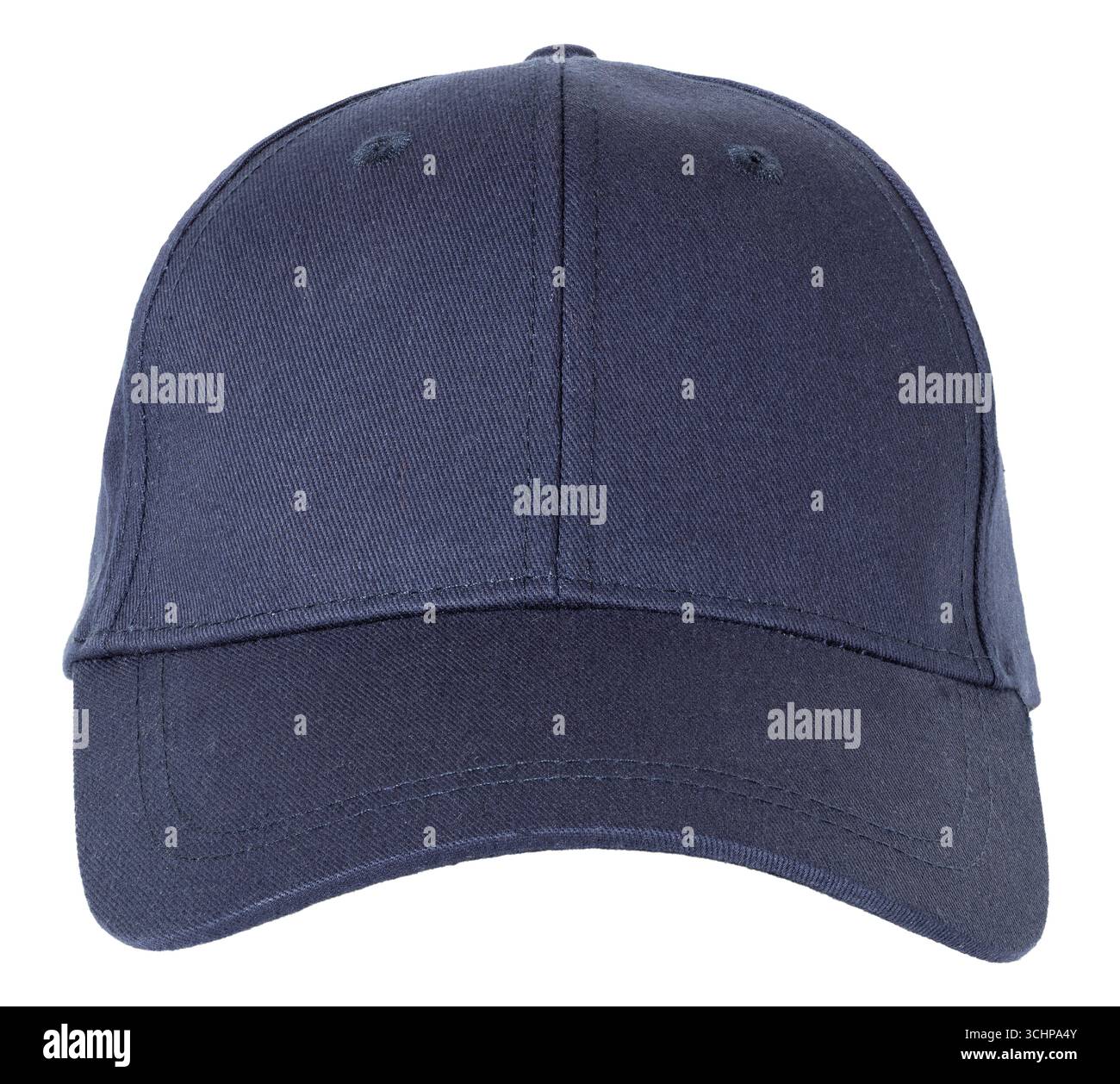 Blaue Navy Baseballmütze isoliert auf weißem Hintergrund. Vorderansicht. Vorlagenmodell Stockfoto