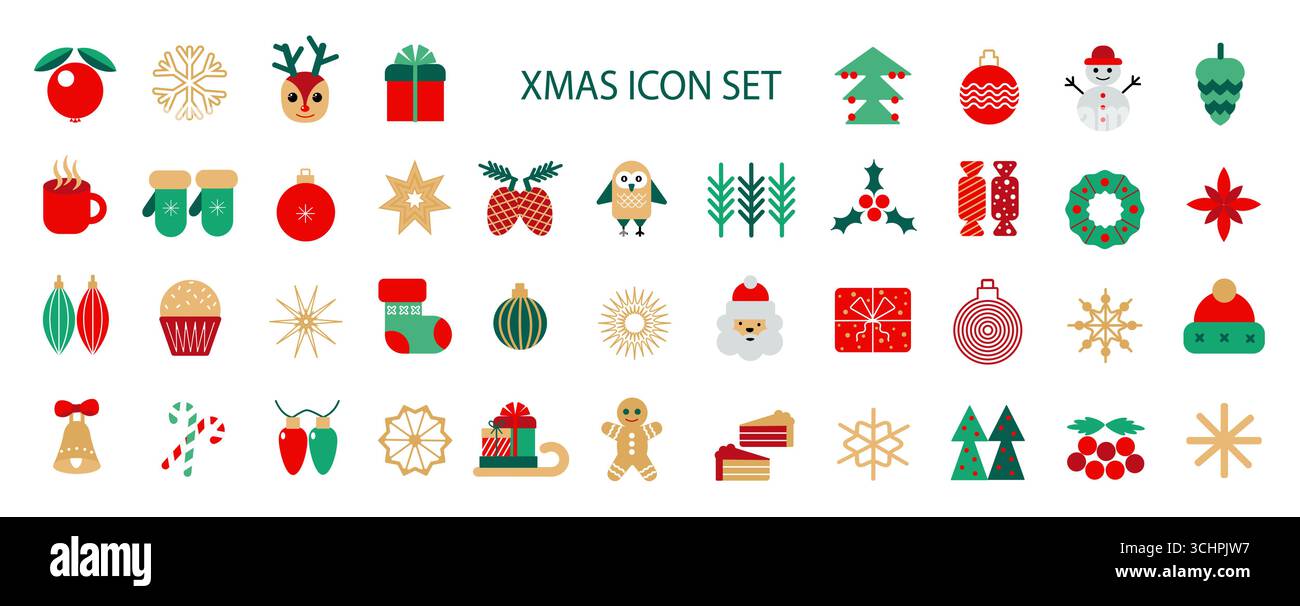 Weihnachtliches Element-Set, Weihnachtskollektion, Weihnachtssymbole Stock Vektor