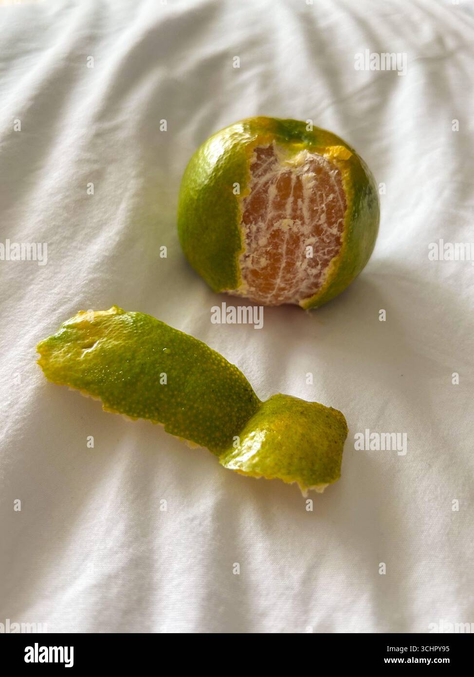Thailändische Mandarine mit grüner Schale. Thailändische Früchte. Stockfoto