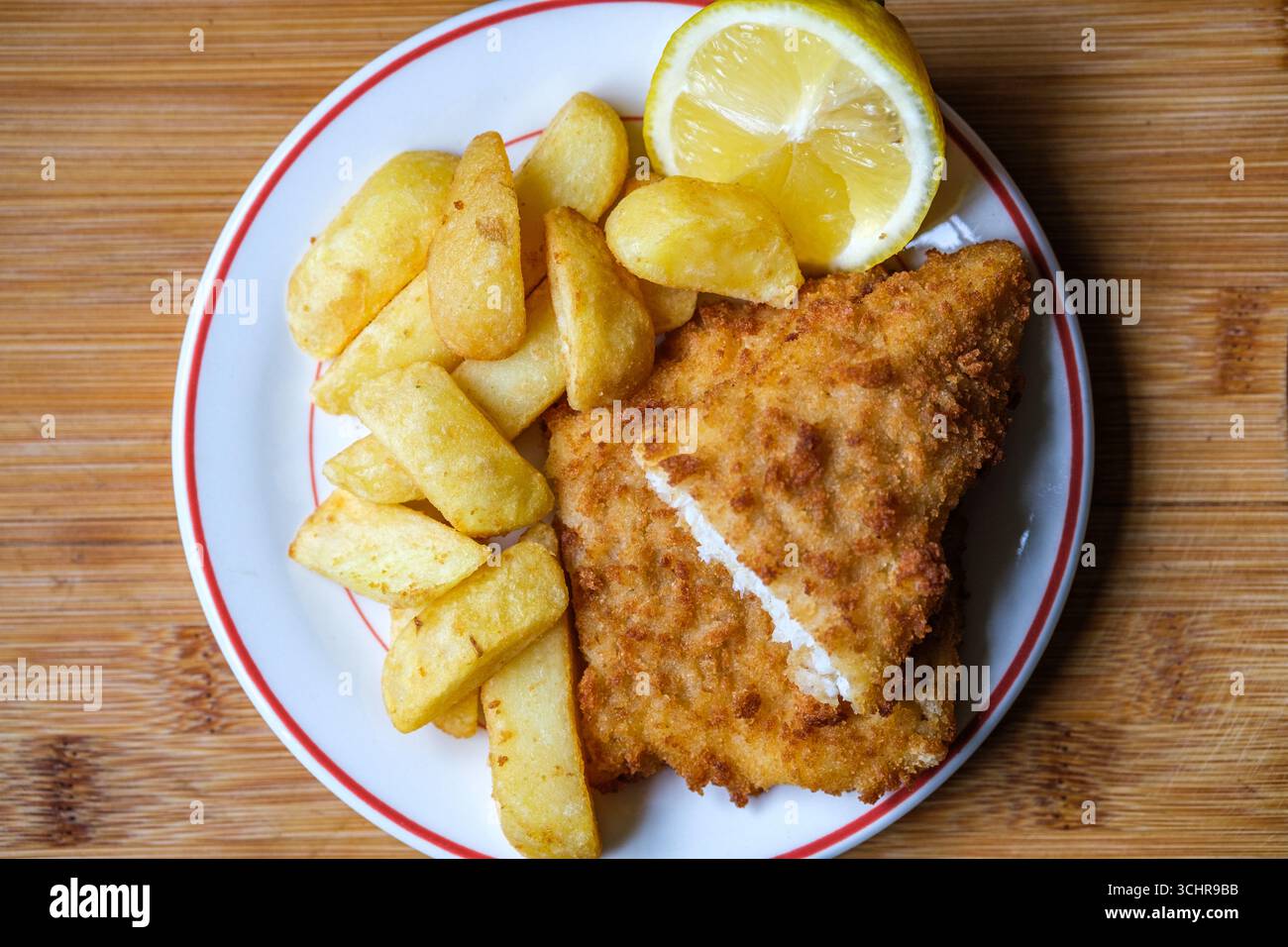 London UK, 03. September 2025, Classic Fish and Chips Meal British Favorite with No People Stockfoto