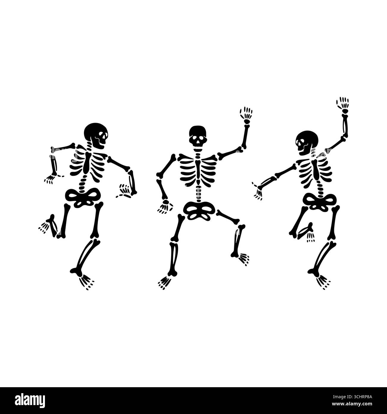 Tanzendes Skelett halloween Clip Art Design auf einfachem weißen transparenten isolierten Hintergrund für Karte, Hemd, Hoodie, Sweatshirt, Kleidung, Karte, Tag Stockfoto