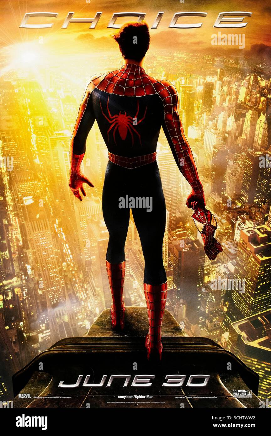 Spider-man 2 (2004) von Sam Raimi mit Tobey Maguire, Kirsten Dunst und Alfred Molina. Peter Parker kämpft mit seinem Doppelleben, als Doktor Octopus New York mit einem gefährlichen Fusionsexperiment bedroht. Foto eines Original-Posters aus dem Jahr 2004 (US Advance Poster), das NUR ZUR REDAKTIONELLEN VERWENDUNG VERWENDET WIRD. Quelle: BFA / Sony Pictures veröffentlichen Stockfoto