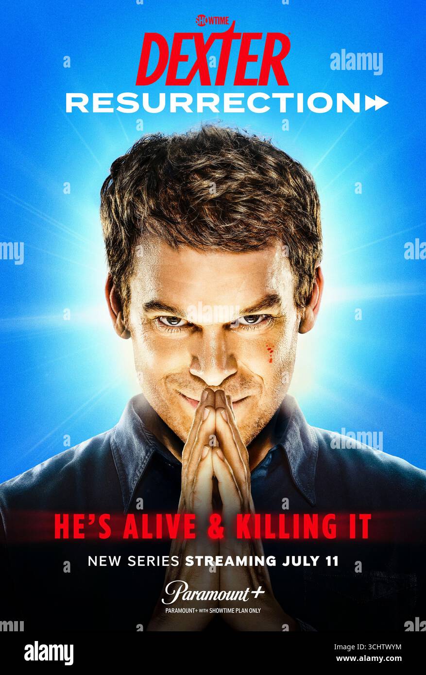 Dexter: Resurrection (2025-) Fernsehserie von Clyde Phillips mit Michael C. Hall, Jack Alcott und Uma Thurman. Dexter Morgan erwacht aus dem Koma und macht sich auf den Weg nach New York, entschlossen Harrison zu finden und die Dinge wieder gutzumachen. NUR FÜR REDAKTIONELLE ZWECKE des Werbeplakats. Kredit: BFA / Paramount+ Stockfoto
