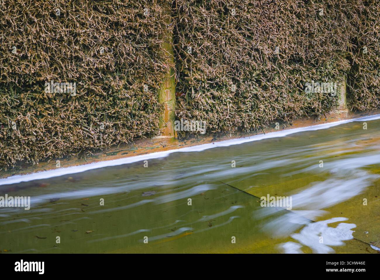 Blick entlang des Tropfbereichs des Schönebecker Graduierungsturms an der Reisig-Mauer. Stockfoto