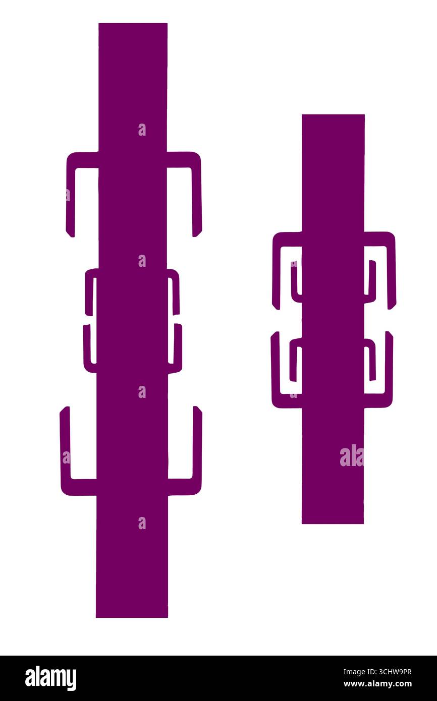 Abstrakte Ansicht von oben auf Gürtelschnallen und -Verschlüsse, die in dekorativer klassischer Form mit geraden Linien und Haken miteinander verbunden sind, zeigt zwei Stilbeispiele. Stockfoto