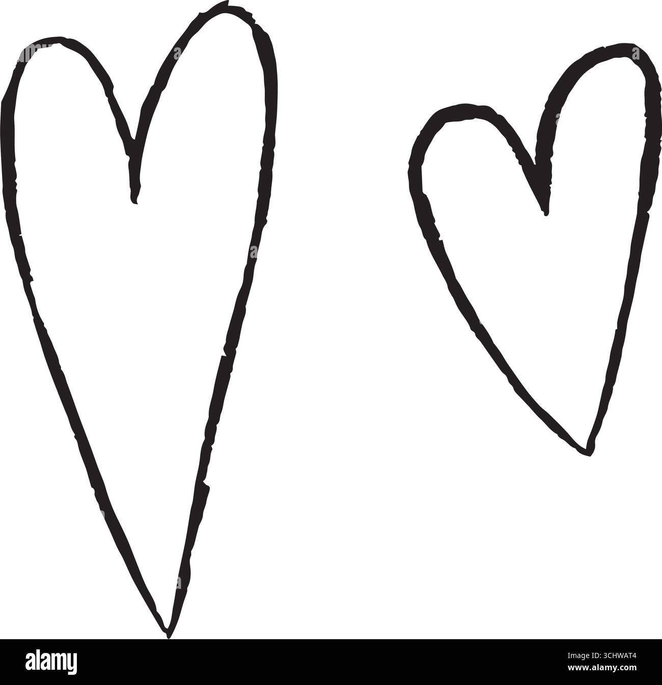 Charmante, handgezeichnete Herzen, die perfekt sind, um Liebe, tiefe Zuneigung und süße Romantik auszudrücken. Clipart für Schwarzweiß-Vektor-Skizzenlinie. Stock Vektor