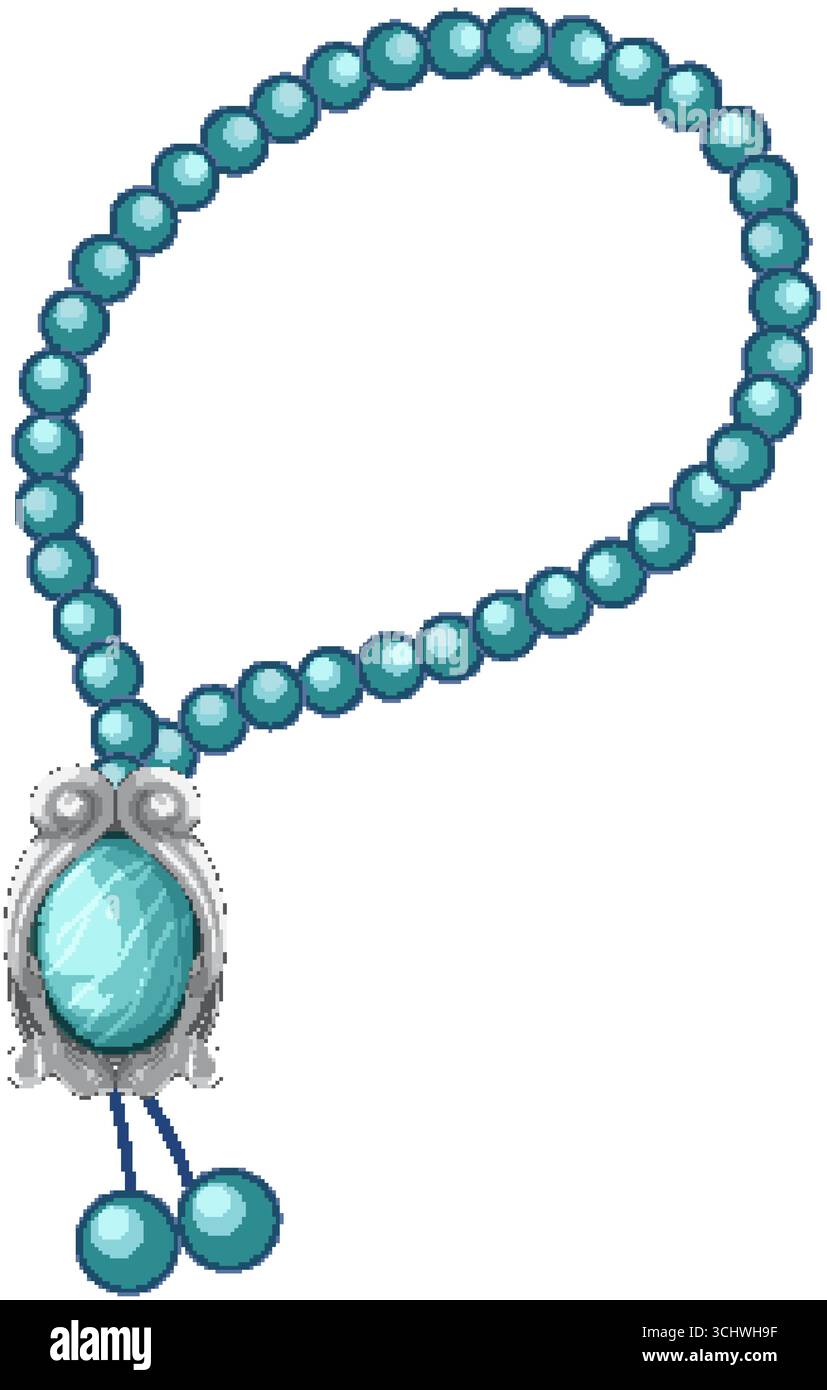 Vektor-Illustration der türkisfarbenen Gebetskegeln, silberner Anhänger, glänzende Oberfläche, sauberer weißer Hintergrund Stock Vektor