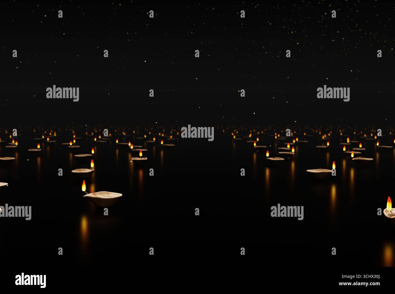 Diwali das Festival der Lichter, Eine magische Diwali-Nacht erstrahlt mit beleuchteten Lampen und goldenen Dekorationen, ideal für eine spirituelle Feier Illustration. Stockfoto