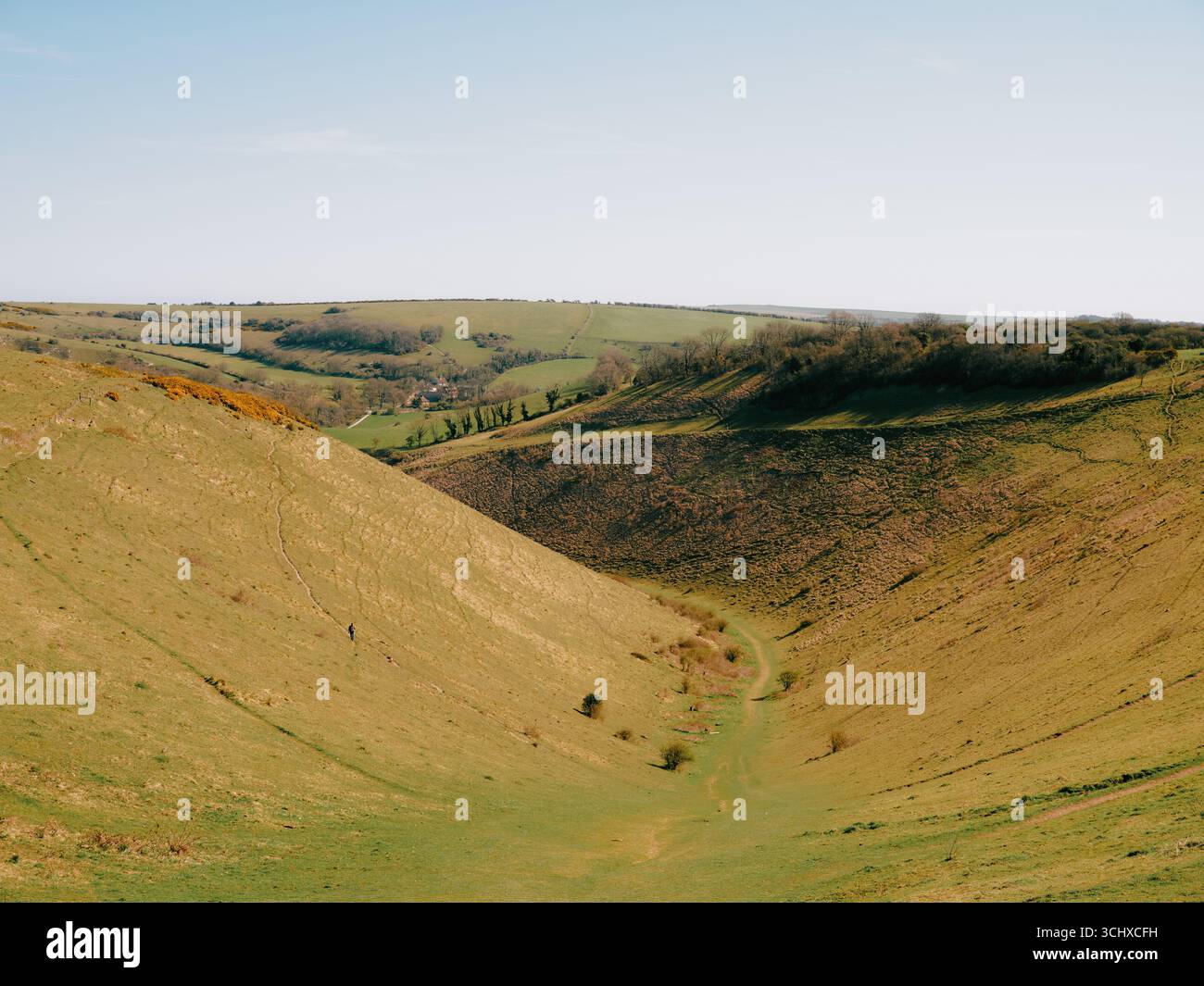 Devil's Dyke ist eine 100 Meter tiefe, V-förmige, trockene Tallandschaft in den South Downs in Sussex im Süden Englands Stockfoto