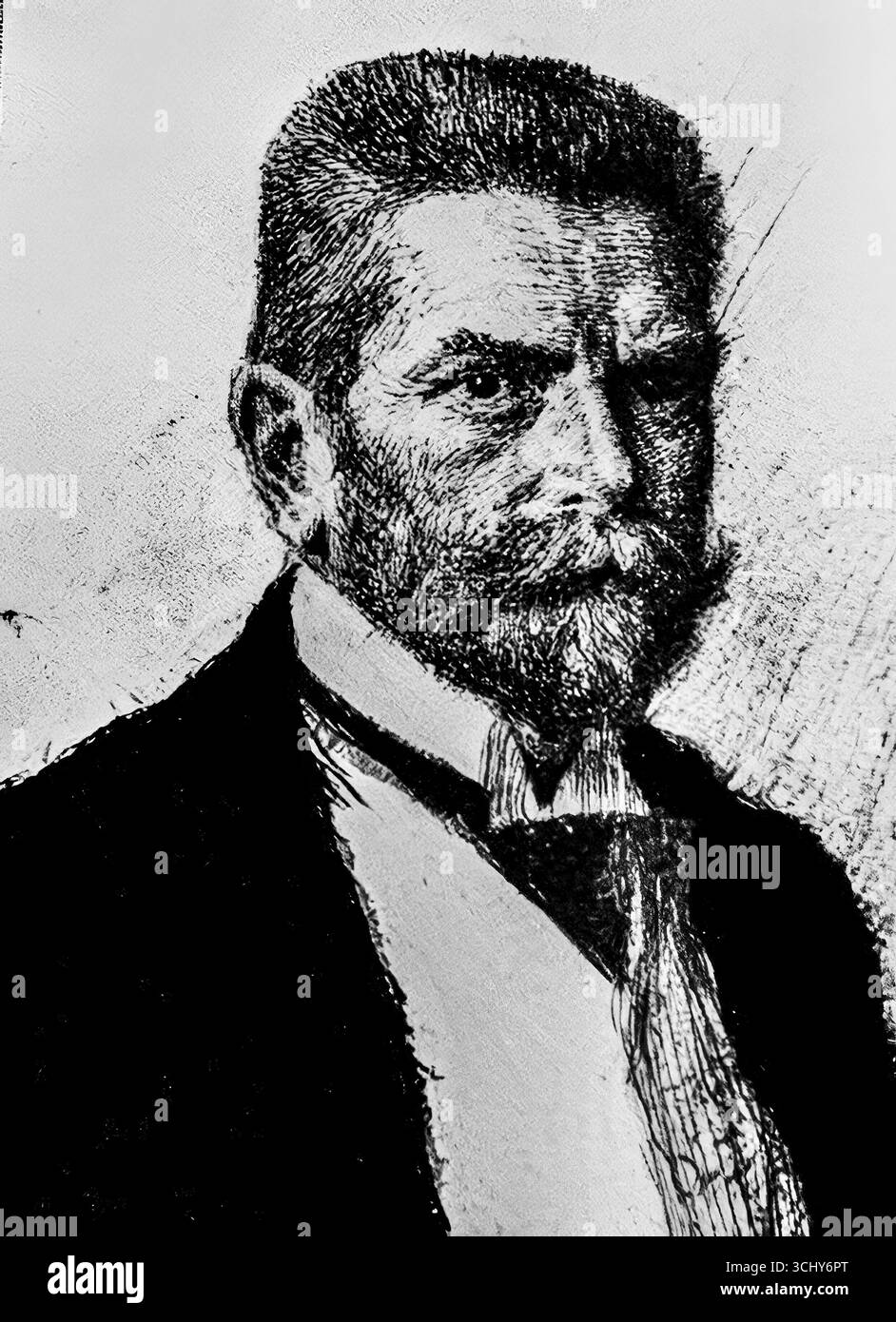 Schwarz-weiß-Illustration des tschechischen nationalistischen Politikers Dr. Karel Kramář, veröffentlicht in L’Illustration am 17. Juni 1916. Verhaftet und von österreichisch-ungarischen Behörden verurteilt, verkörperte Kramář die tschechische Unabhängigkeitsbewegung. Sein Prozess und seine Inhaftierung verdeutlichten nationalistische Kämpfe innerhalb des Ersten Weltkriegs und erwarteten die Entstehung der Tschechoslowakei im Jahr 1918. Stockfoto