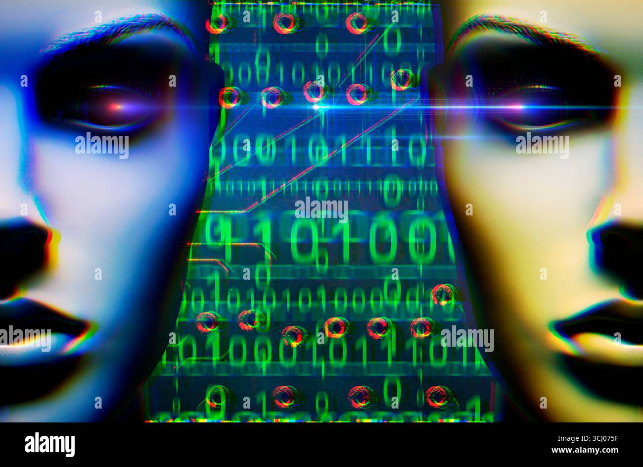 FOTOMONTAGE, Künstliche Frauenfigur mit Binärcode, Symbolfoto künstliche Intelligenz *** FOTOMONTAGE, Künstliche Frauenfigur mit Binärcode, Symbolfoto künstliche Intelligenz Stockfoto