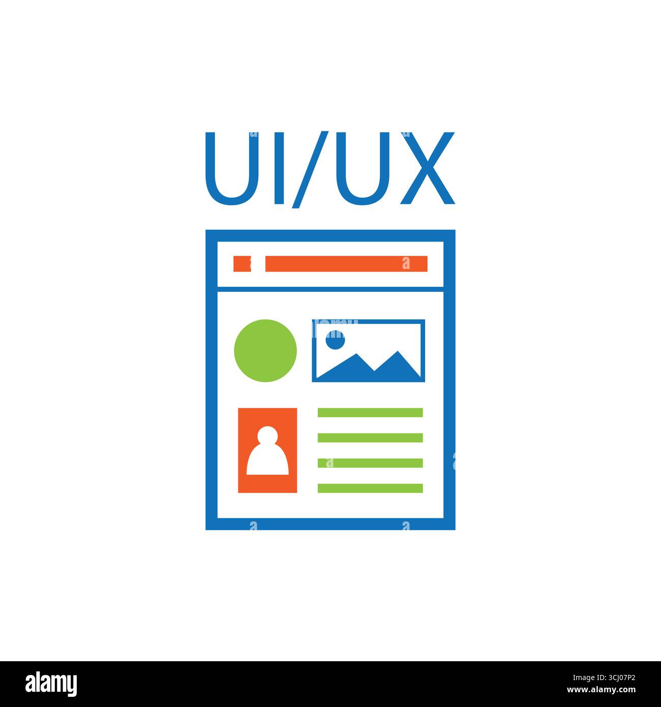 Flacher Vektor eines UI/UX-Layouts einer Webseite mit Profil-, Bild- und Textelementen. Ideal für Webvorlagen, Design-Modelle und digitale Kreativprogramme Stock Vektor