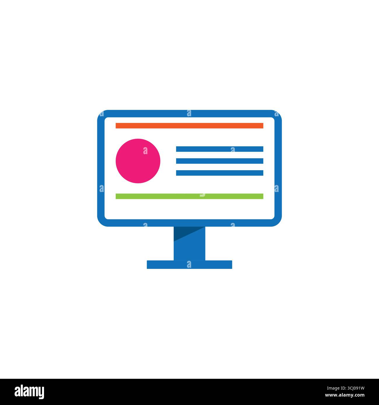 Flacher Design-Vektor eines Computermonitors mit Text- und Grafikelementen. Ideal für Webdesign, UI/UX-Schnittstelle und kreative digitale Präsentationen. Stock Vektor