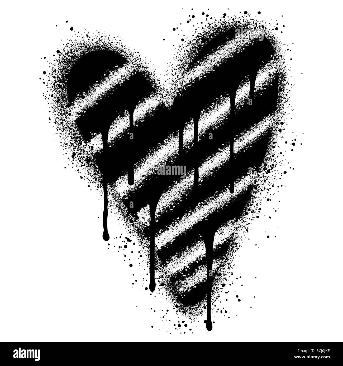 Herz im urbanen Graffiti-Stil mit schwarzer Sprühfarbe. Stock Vektor