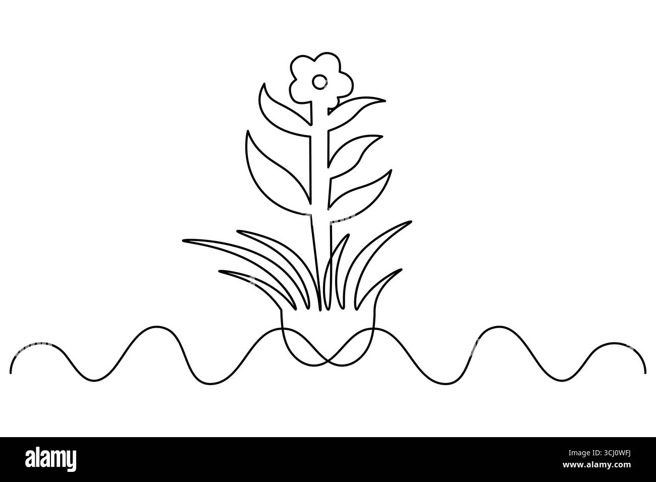 Einfaches Gras und Blumen eine Linie Kunst minimalen Umriss Vektor Design Stock Vektor Einfaches Gras und Blumen eine Linie Kunst minimalen Umriss Vektor Design Stock Vektor