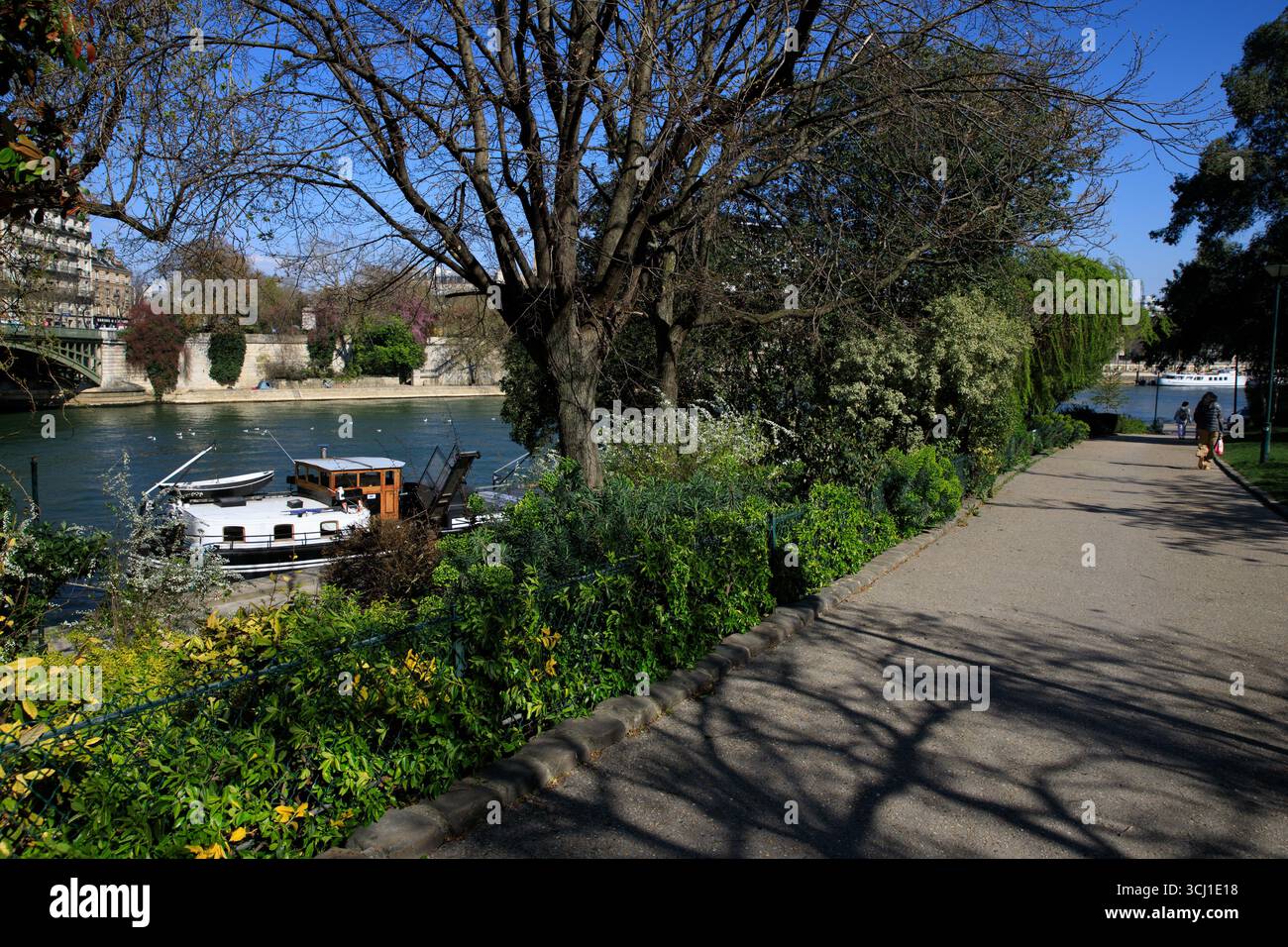 Frankreich, Region Ile de France, 5. Arrondissement Paris, Quai Saint-Bernard, Binnenschiff in der Nähe der Pont de Sully (Brücke) Stockfoto