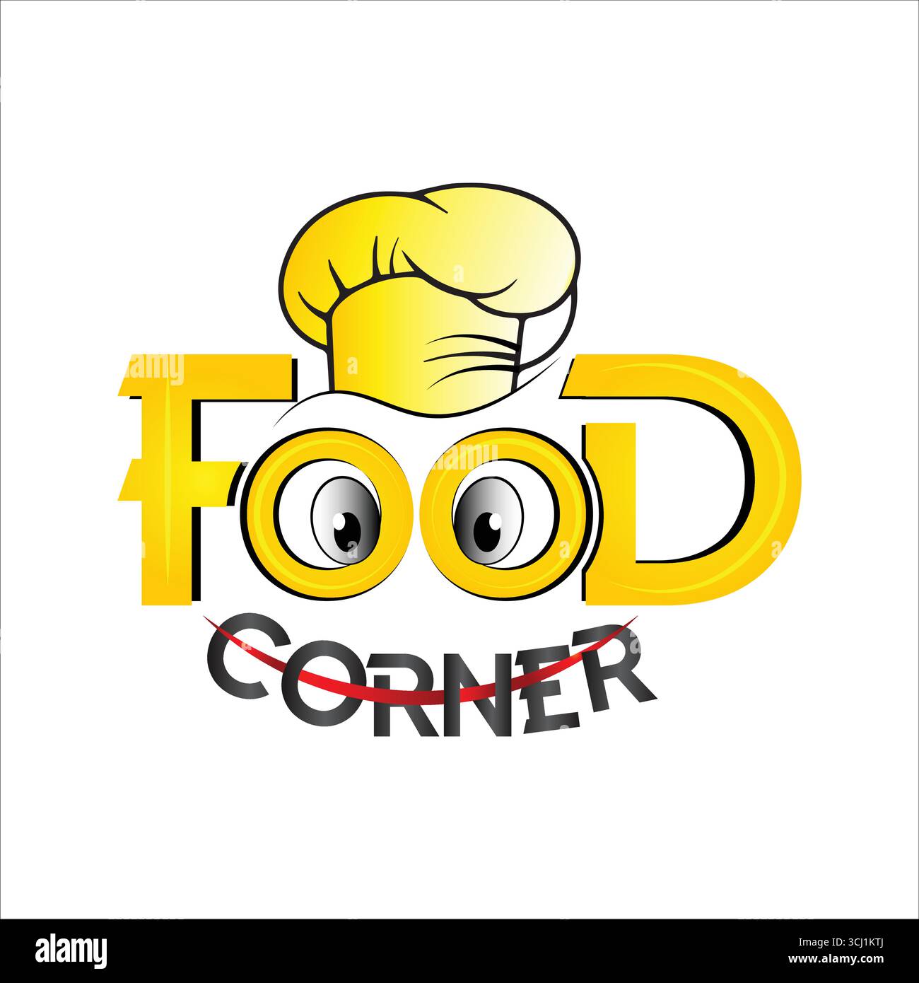 Food Ecke Cartoon gelber Text png Vektor Essen Text Chef Kappe kreative Typografie Stock Vektor
