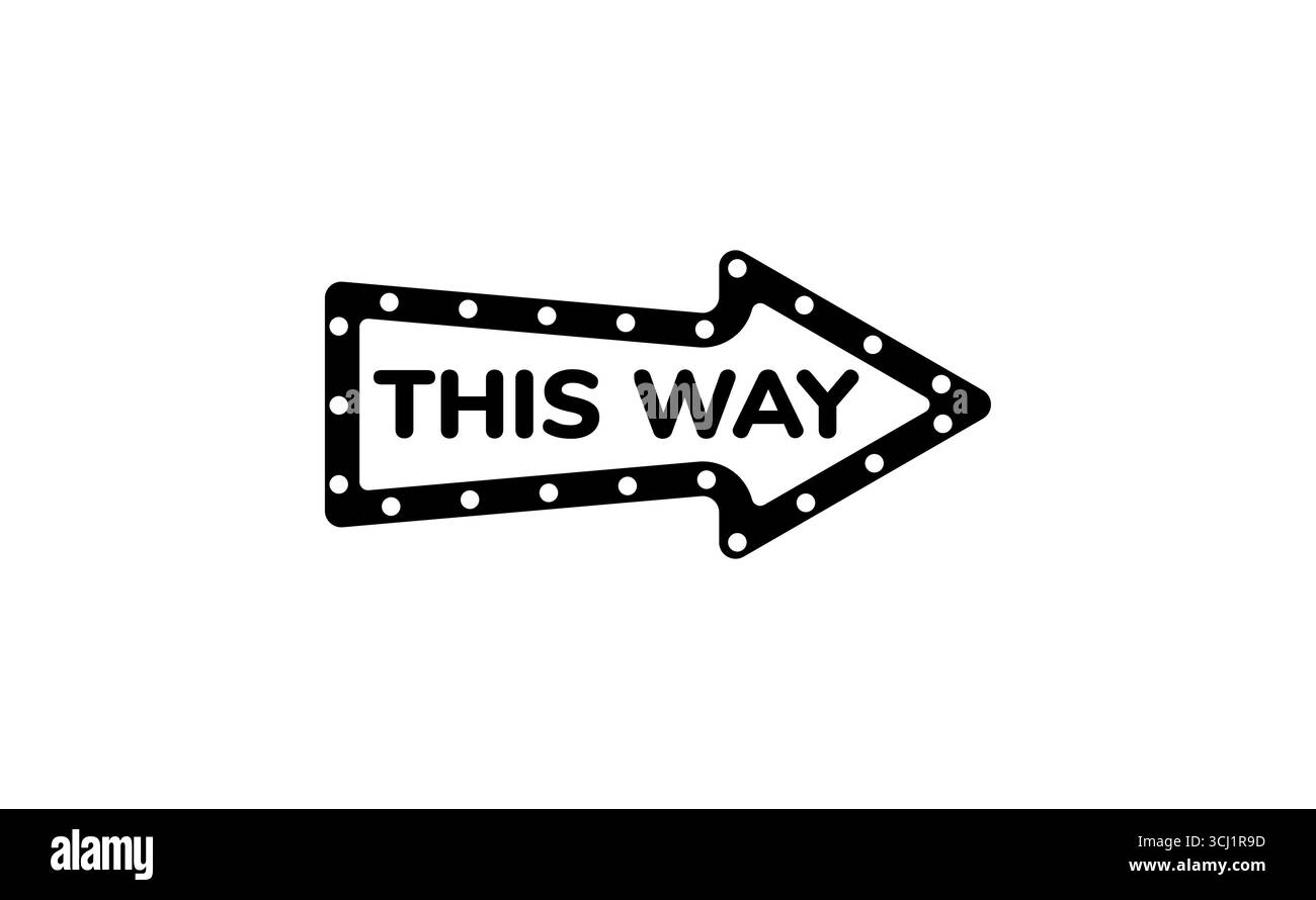 Symbol für schwarze Pfeilform mit Punktmuster und deutlichem Richtungstext „This Way“ Stock Vektor