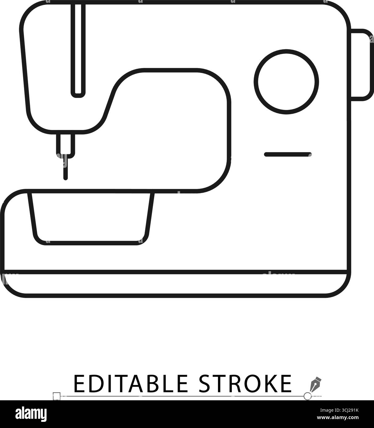 Ein Symbol für Nähmaschinen im minimalistischen Stil mit bearbeitbarem Strich. Textilausrüstung, Schneidegerät, Haushaltsgerät, Haushaltsgeräte, Haushaltsgeräte, modern Stock Vektor Ein Symbol für Nähmaschinen im minimalistischen Stil mit bearbeitbarem Strich. Textilausrüstung, Schneidegerät, Haushaltsgerät, Haushaltsgeräte, Haushaltsgeräte, modern Stock Vektor