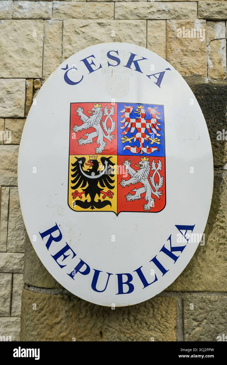 Schild, Grenze, Wappen, Tschechische Republik *** Schild, Grenze, Wappen, Tschechische Republik Stockfoto