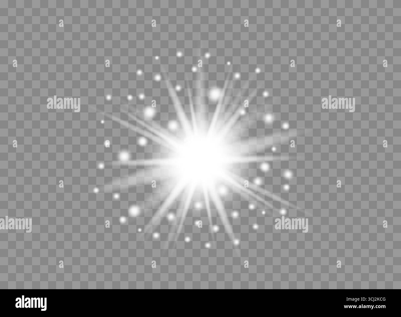 Heller Sparkle-Effekt mit leuchtenden Partikeln und transparentem Hintergrund. Stock Vektor