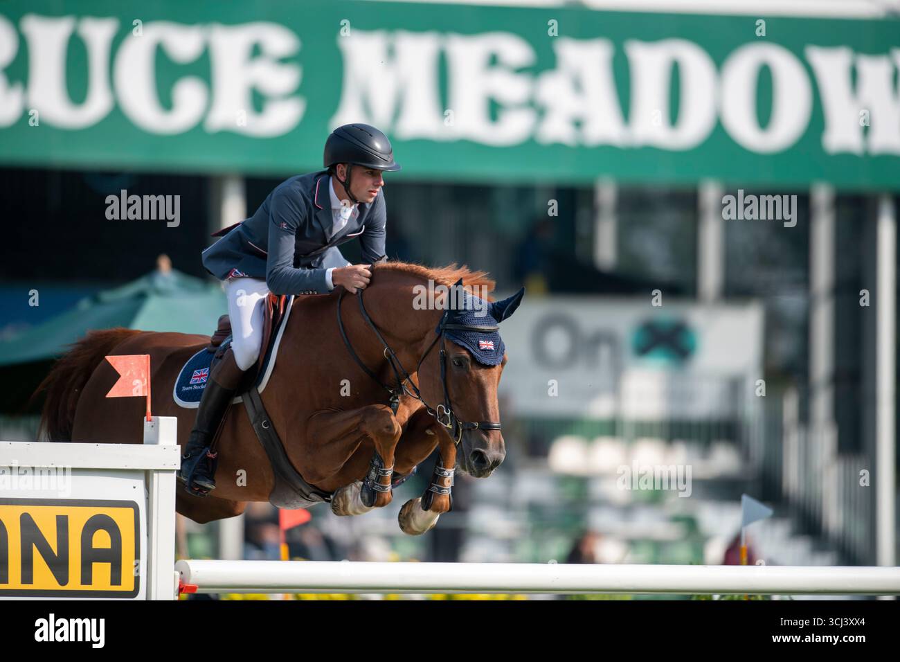 Calgary, Alberta, Kanada, 4. September 2025. Joseph Stockdale (GB) Reiten eBanking - CSIO Spruce Meadows Masters, - CANA Cup - Credit: Peter Llewellyn/Alamy Live News Stockfoto