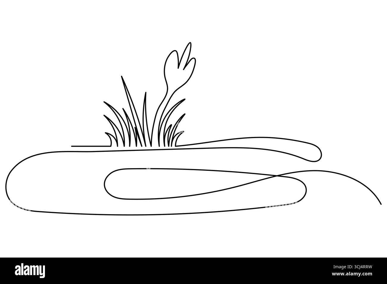 Gras und Blumen abstrakte einzeilige Zeichnung isolierte Vektorillustration Stock Vektor